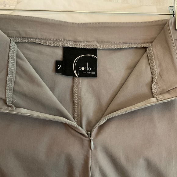 Porto San Francisco Pants Womens Size 2 Shuffle Crop Ruched Knee Gray Zip Front - Picture 3 of 4